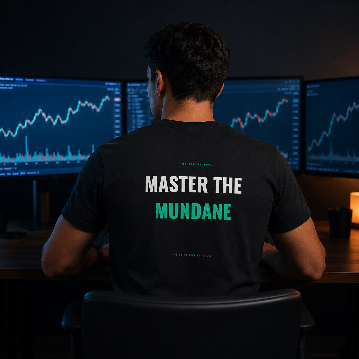 Master the Mundane Tee by Trader Brag Stock, back view