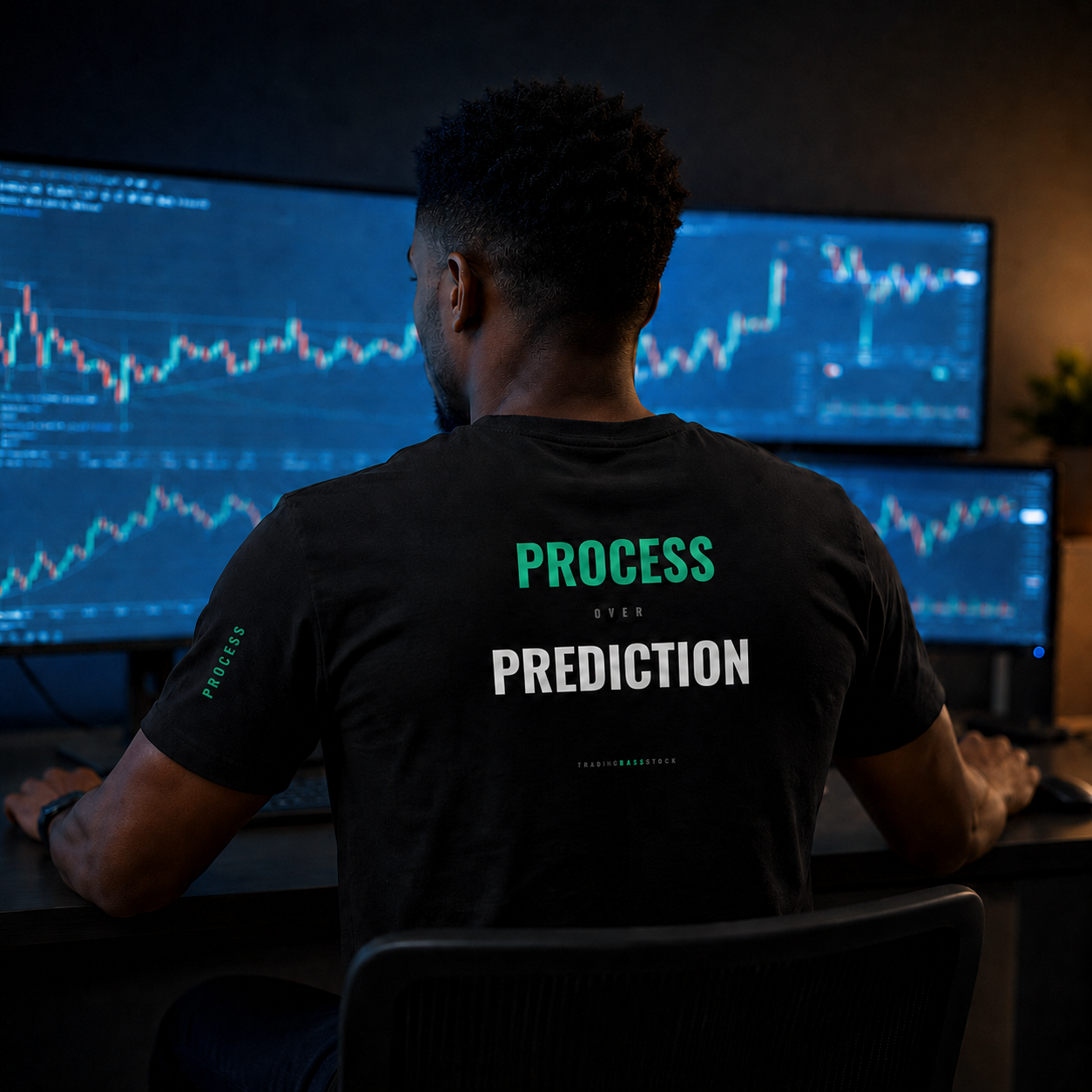 Process Over Prediction Tee by Trader Brag Stock, back view
