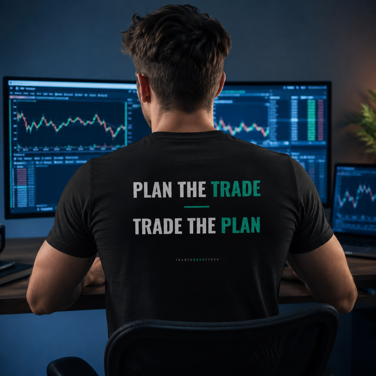 Plan the Trade. Trade the Plan Tee by Trader Brag Stock, back view