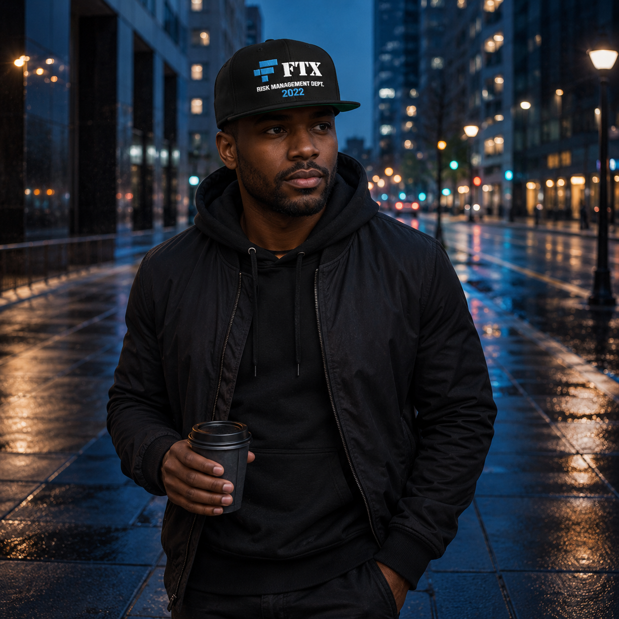 FTX Risk Management Dept. 2022 Snapback (Black), front view