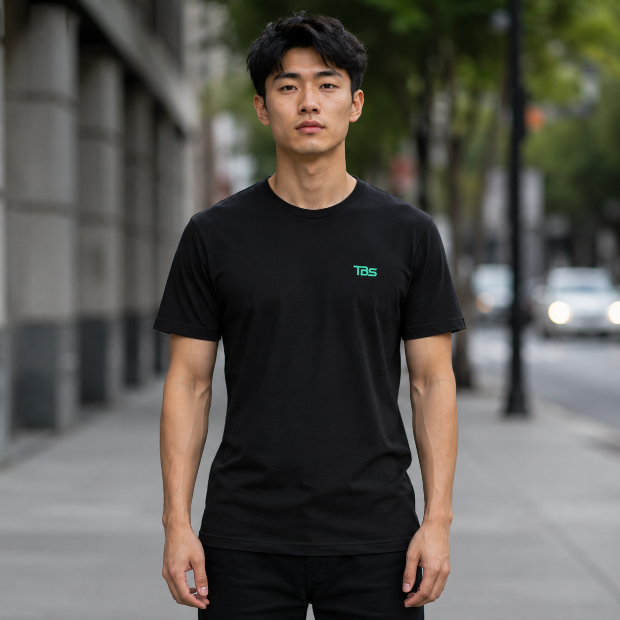 Master the Mundane Tee worn on the street, front view