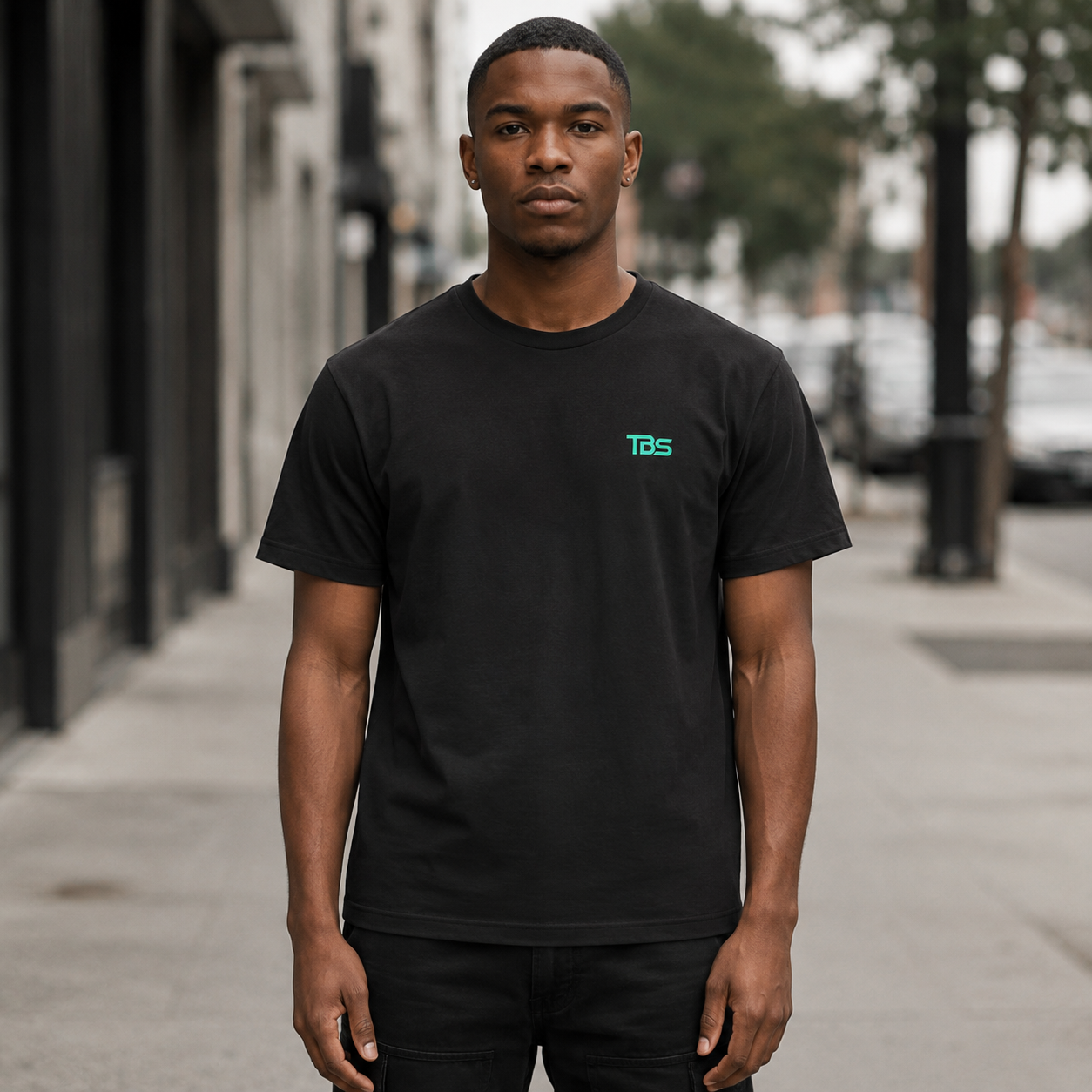 Plan the Trade. Trade the Plan Tee worn on the street, front view