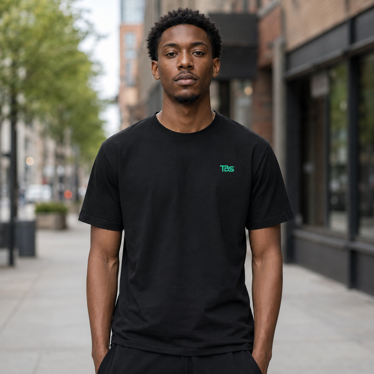 Slow Is Smooth. Smooth Is Fast Tee worn on the street, front view