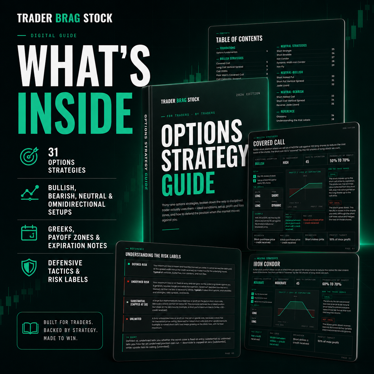 What's inside the Options Strategy Guide: 31 strategies across bullish, bearish, neutral and omnidirectional setups