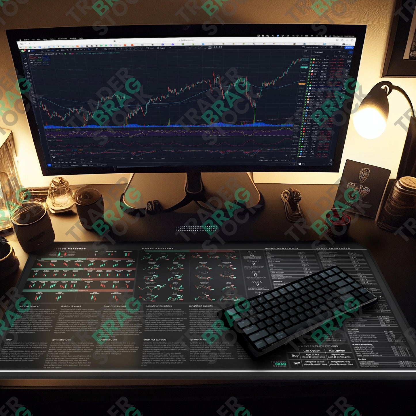 Trader's Premium Desk Mat + Desk Calendar + Modern Bull Figurine
