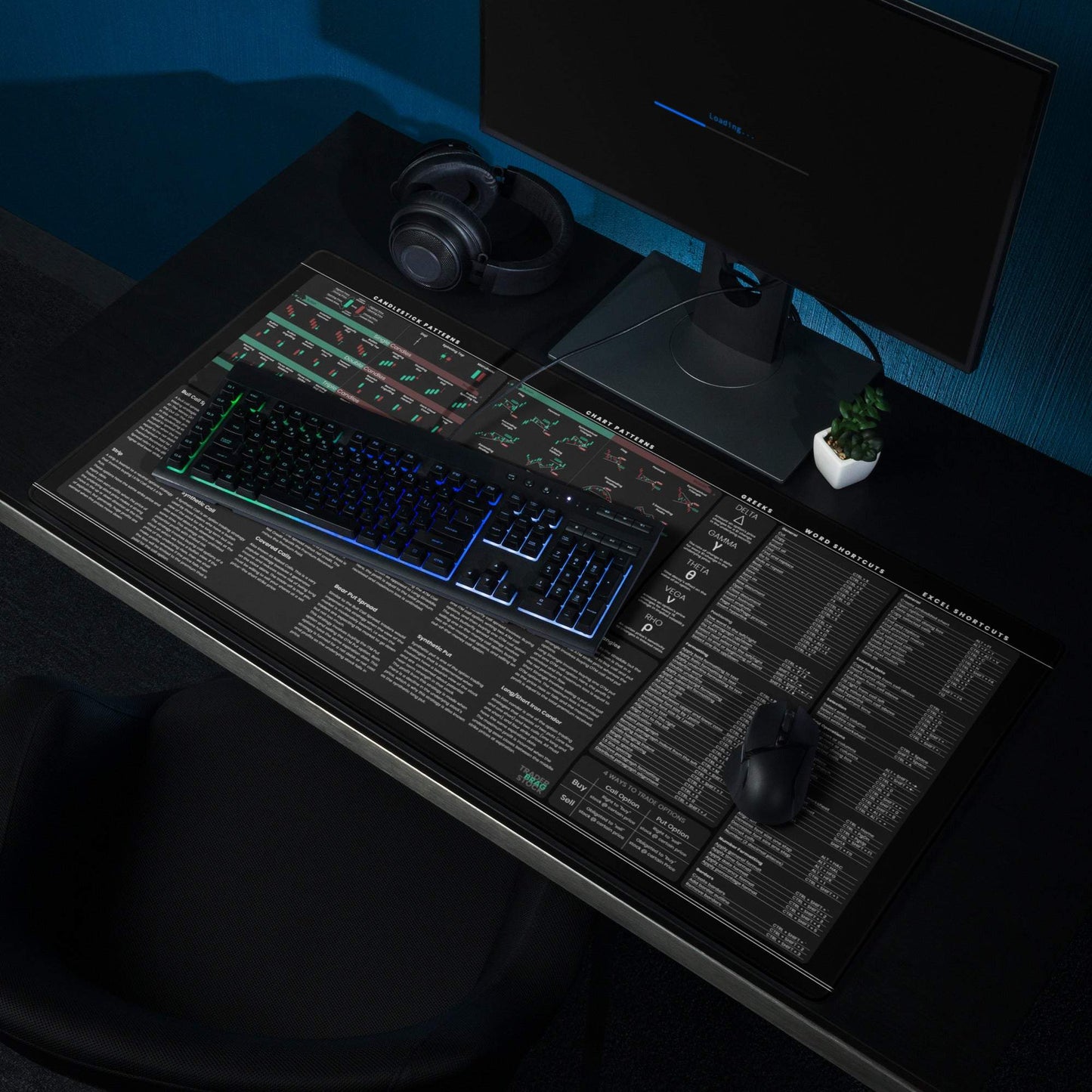 Trader's Premium Desk Mat + Desk Calendar + Modern Bull Figurine