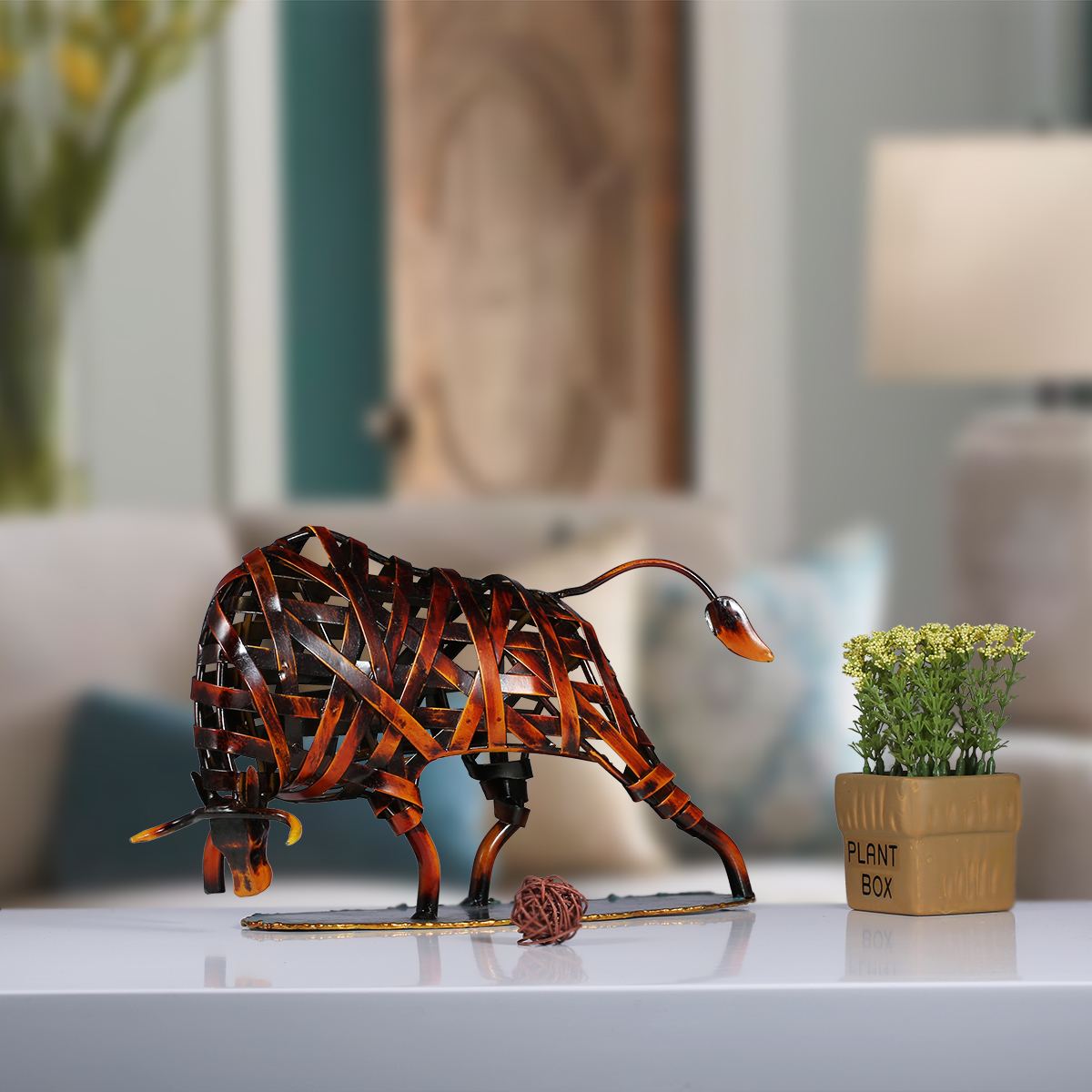 Iron Braided Bull Figurine