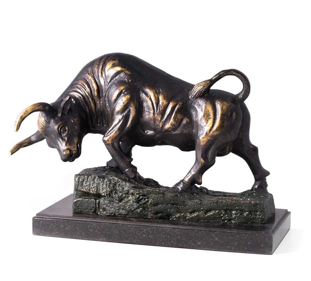 Large Stock Market Bull Statue on Marble - Limited Edition Conquering Bull Statue