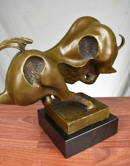 Pure Bronze Abstract Bull Sculpture on Marble