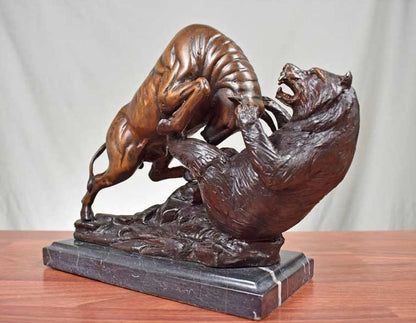 Pure Bronze Bull and Bear Sculpture on Marble - Large