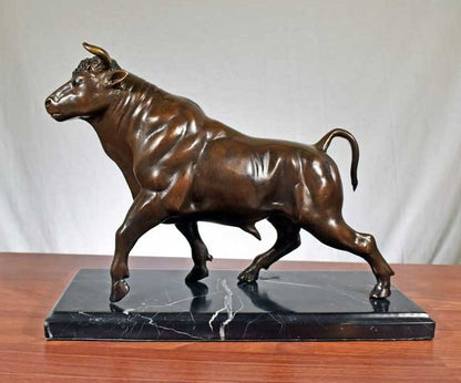 Pure Bronze Bull Sculpture on Marble