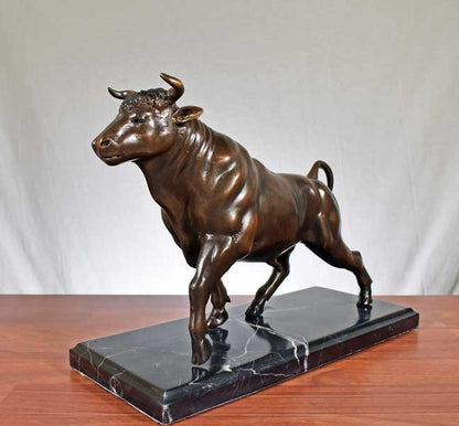 Pure Bronze Bull Sculpture on Marble