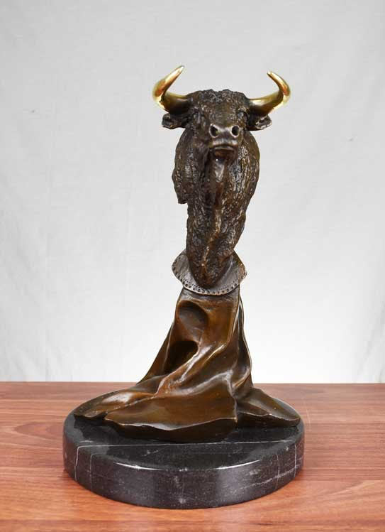 Pure Bronze Bull Bust Sculpture on Marble