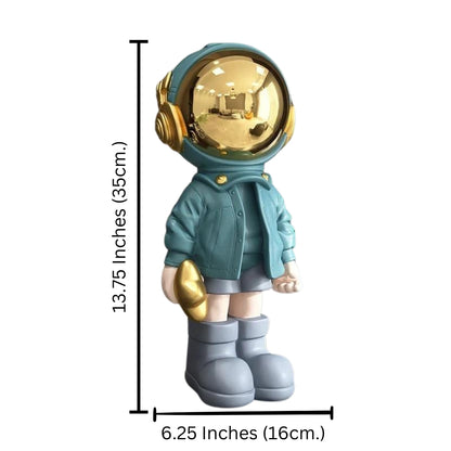 Astronaut Trader Sculptures - Resin Craft Statues in Gold, Silver, or Aqua Blue