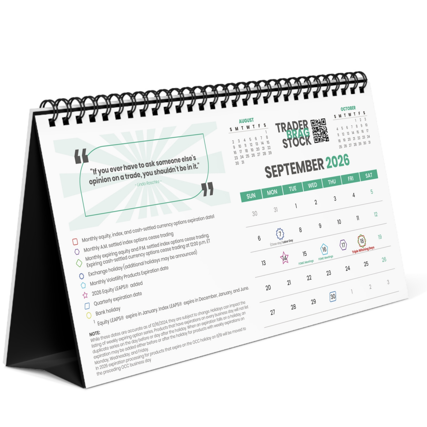 Tabletop calendar with September 2026 dates and text on a white background