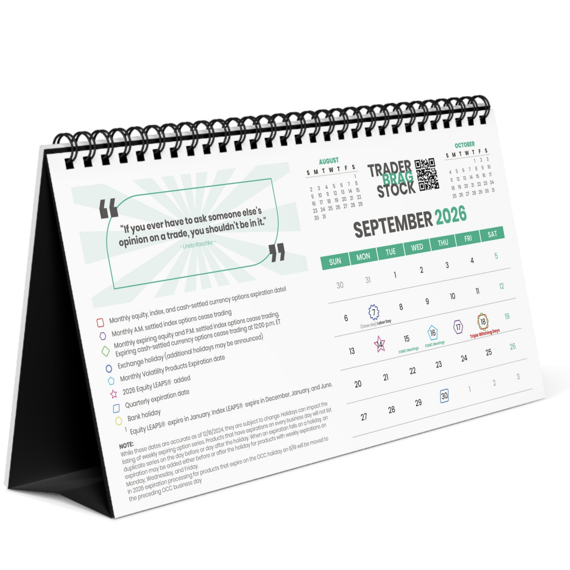 Tabletop calendar with September 2026 dates and text on a white background