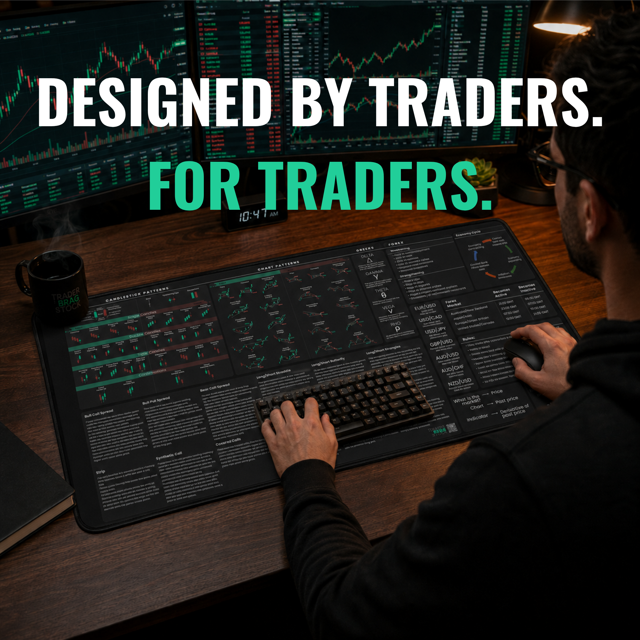 Options and Forex Trader's Premium Desk Mat — design detail