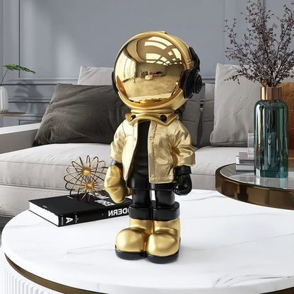 Astronaut Trader Sculptures - Resin Craft Statues in Gold, Silver, or Aqua Blue