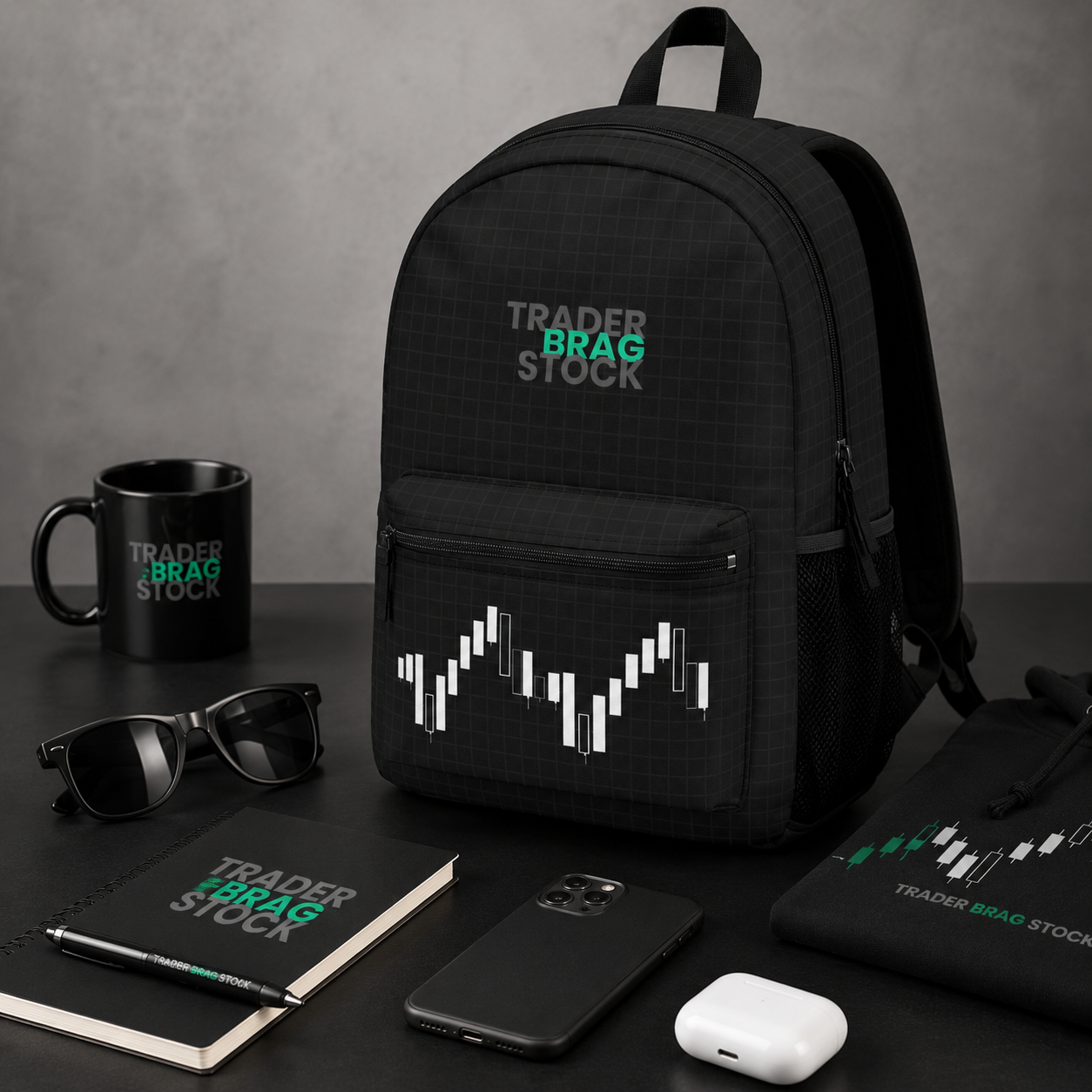 Trader Brag Stock Candlestick Backpack — back view