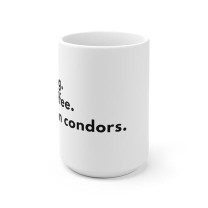 white ceramic mug, C shaped handle, My Dog. My Coffee. My Iron Condor, for dog lovers and for traders