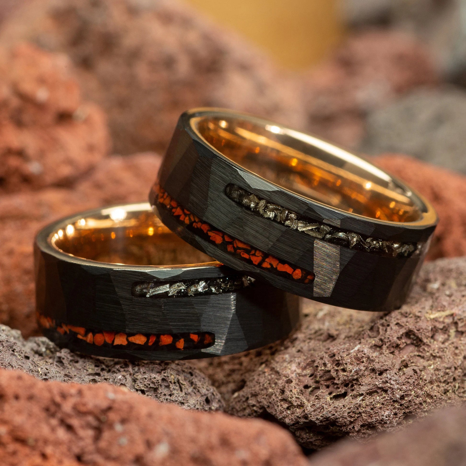 Crushed Dinosaur Bone & Meteorite Men's Wedding Ring