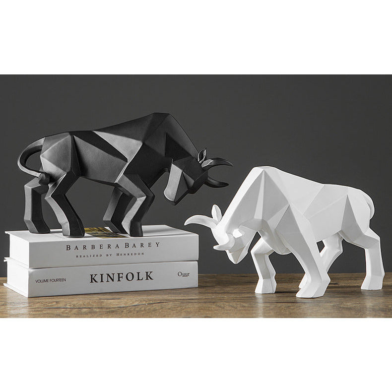 Modern art style white and black bull figurine for traders
