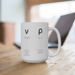 white Options greeks ceramic mug, C shaped handle, for traders