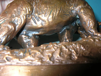 [RARE] Vintage Paul Herzel Bull & Bear Bookends - Pompeian Bronze Clad, Wall Street Theme